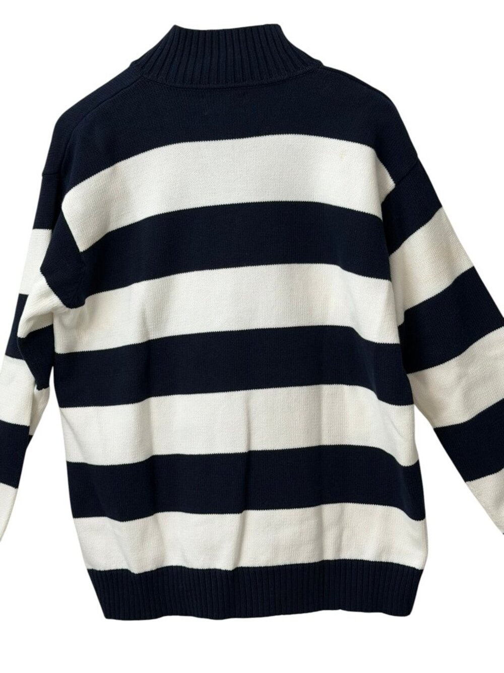 VTG Lauren Ralph Lauren 100% Cotton Striped 1/4 Zip Sweater Crest Logo Preppy L - Picture 2 of 12